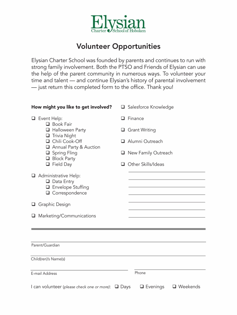 Elysian volunteer opportunities form